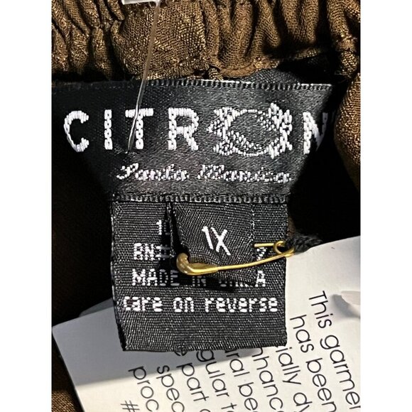 Citron Women Brown Silk Crop Plus Size Pant 1X Stretch Jacquard Bird Floral New - Picture 6 of 9